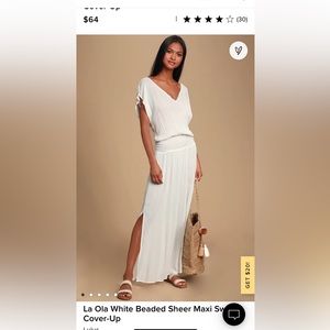 La Ola White Beaded Sheer Maxi Swim Cover-Up Small